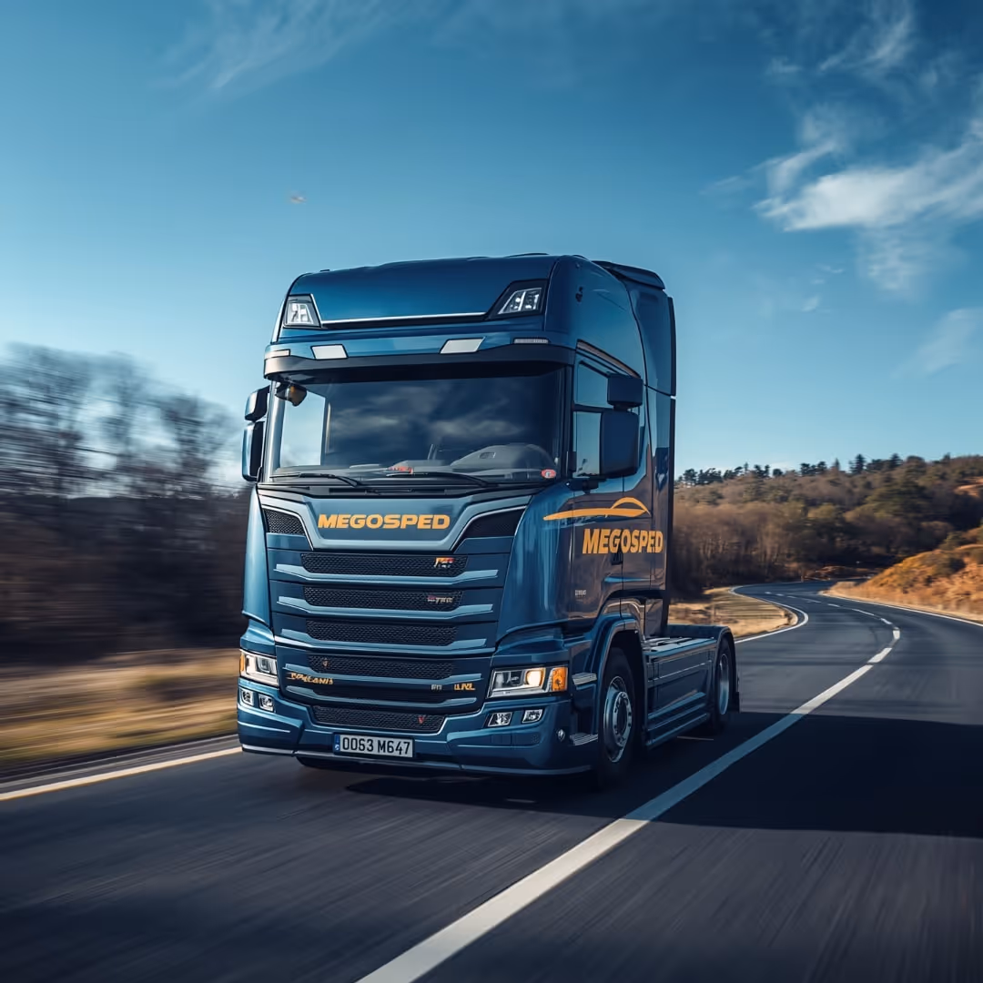 Megošped truck on the open road